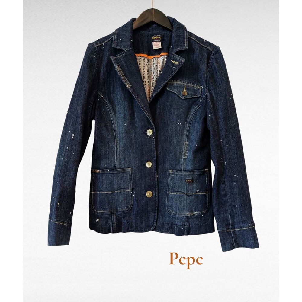 Vtg PEPE JEANS U73 Y2K blazer style denim jacket Sz L